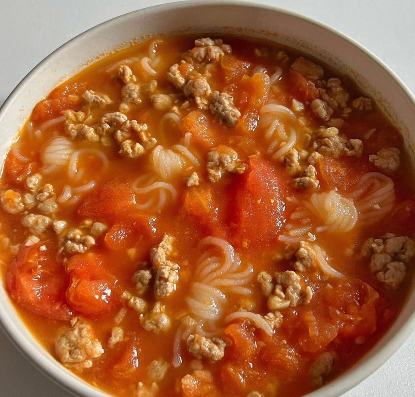 酸甜香浓的番茄肉末粉丝汤,好吃更好喝!