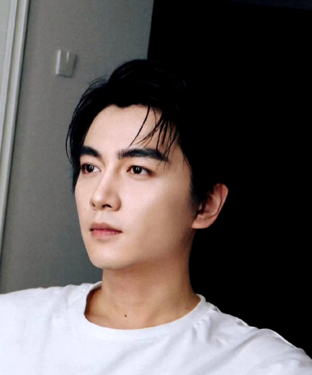 陈晓在活动中穿着简单的白t恤也能展现出帅气,他的脸很加分,粗眉毛