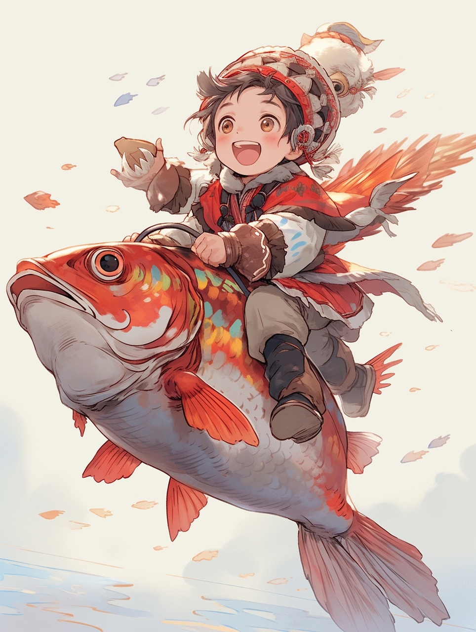 锦鲤少年,给你带去好运!#ai绘画