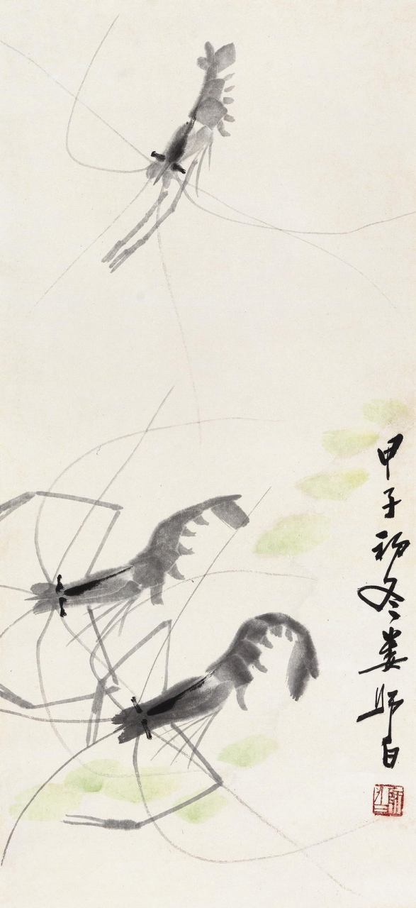 娄师白画的虾与齐白石画的虾