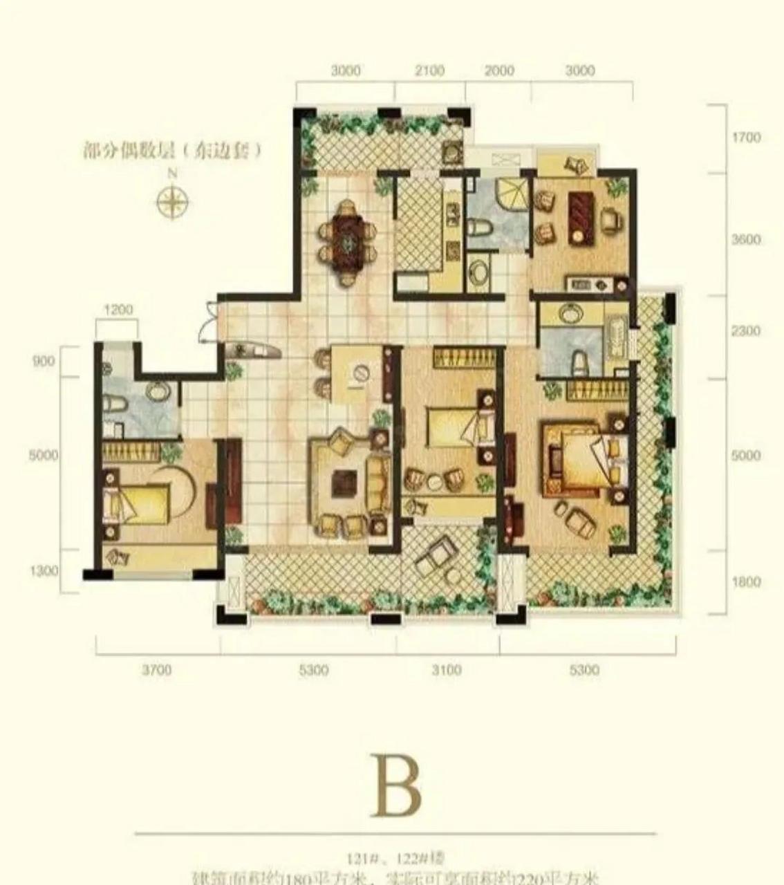 挑战180平最优户型[灵光一闪] 四房朝南,三个卫生间,阳台又大又多