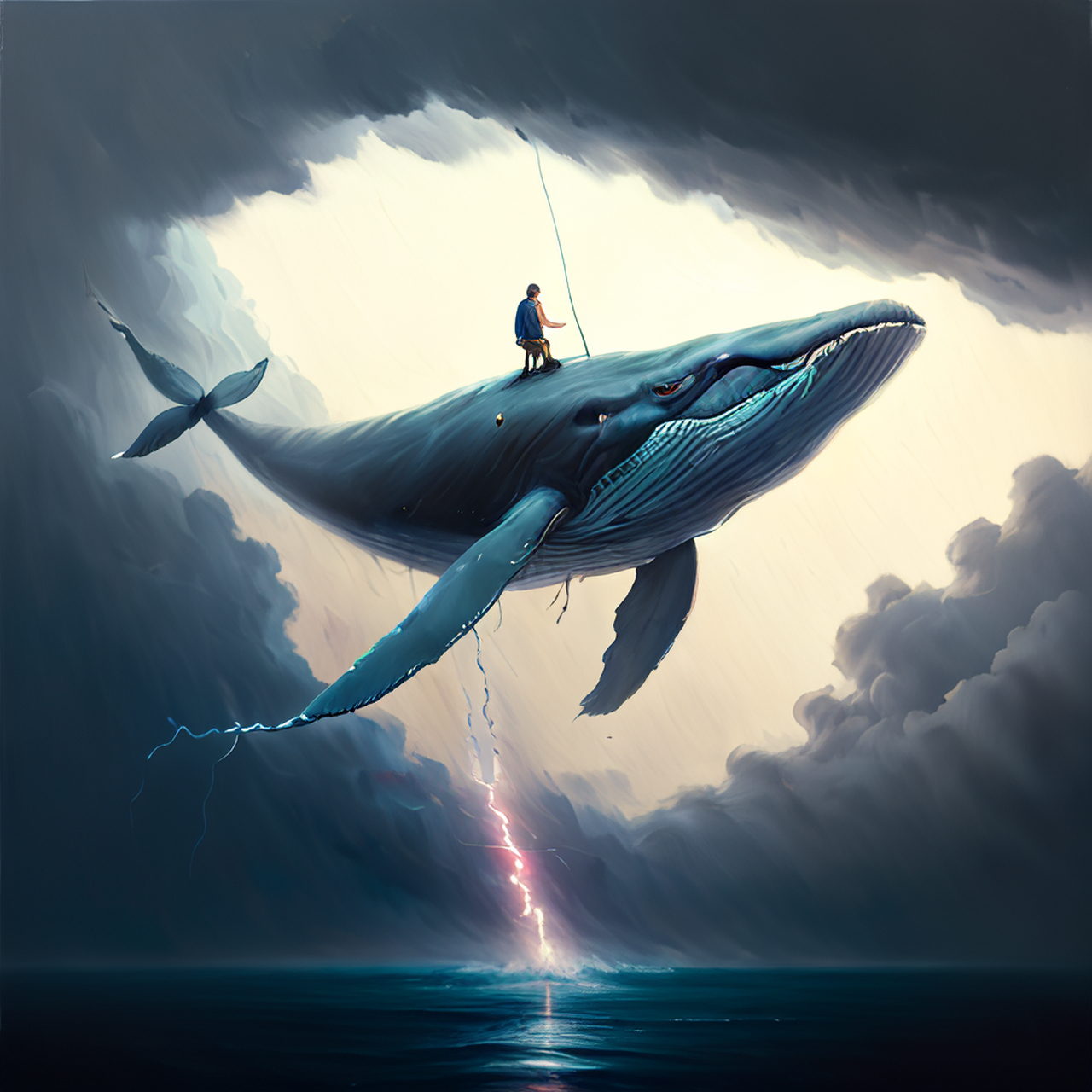 概念艺术顶视,油画,便欲骑鲸去万里,列缺不借霹雳鞭.