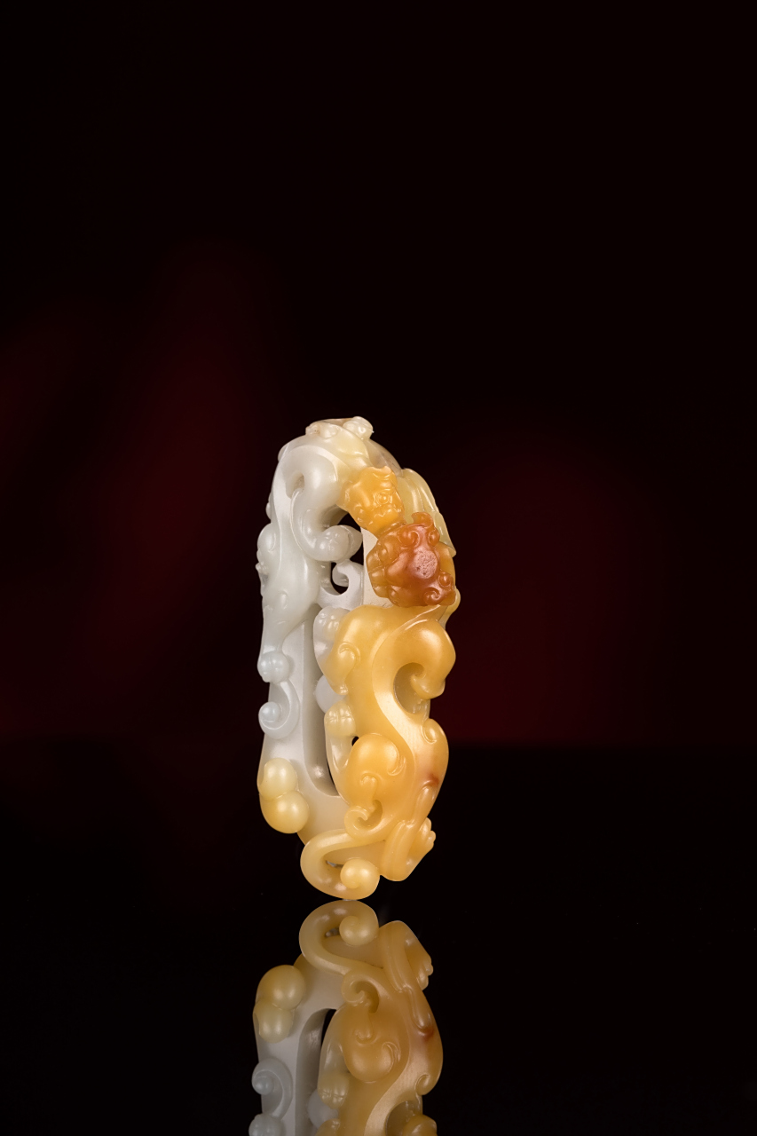 【精品级仿古玉雕】新疆和田玉籽料 黄沁螭龙玉牌 挂件 苏工黄沁镂空