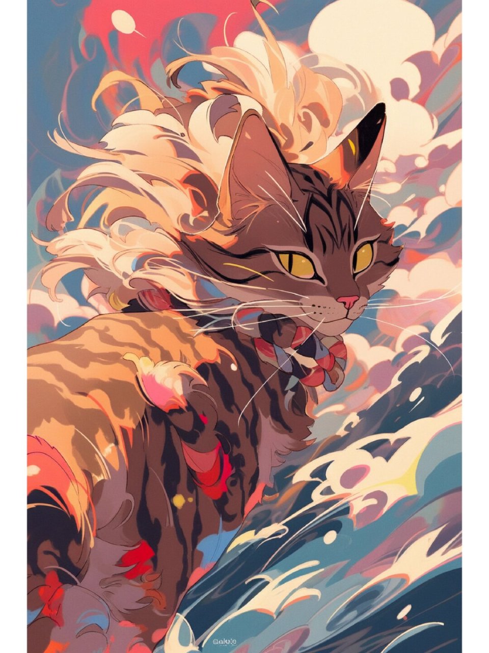 这个风格可以概括为具有浓厚日式动漫气息的猫咪肖像