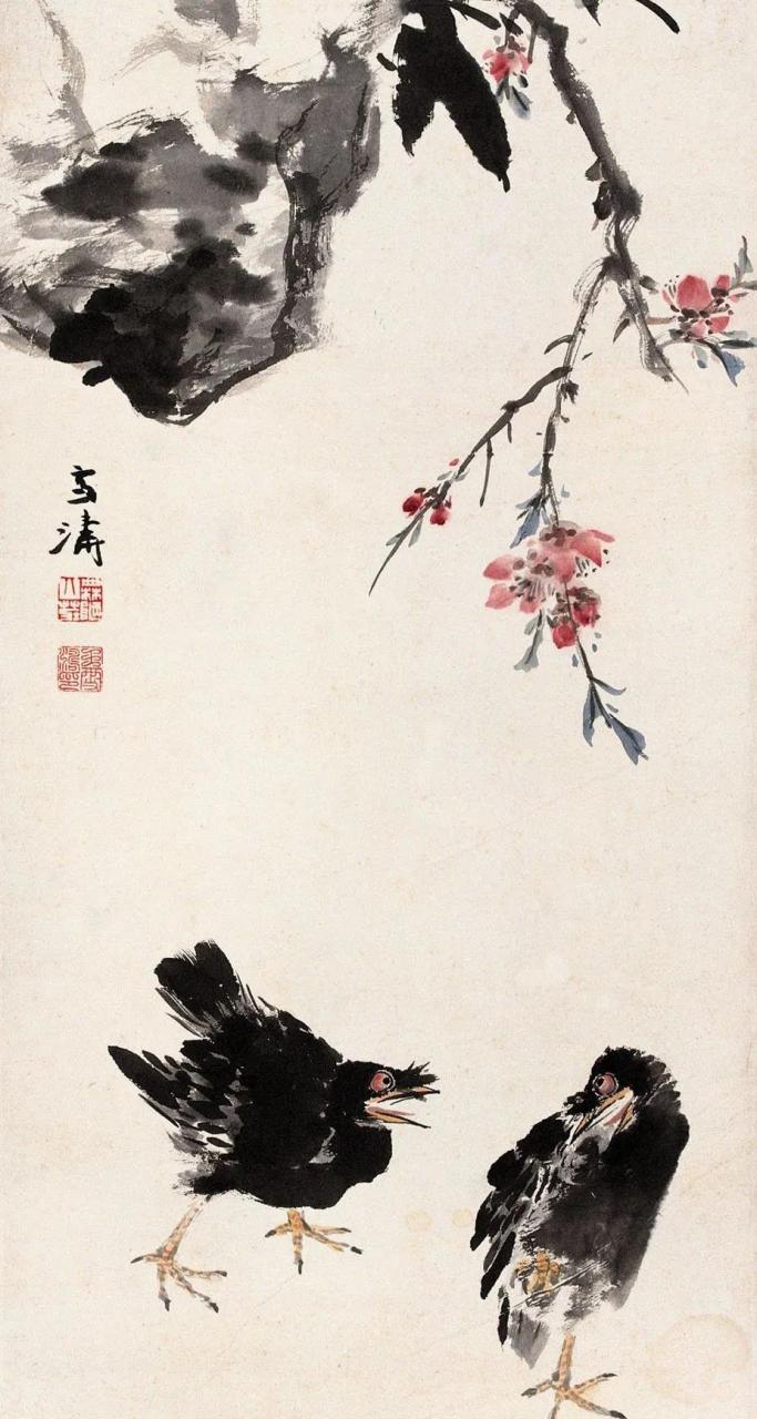 国画精品# 王雪涛画八哥出神入化.#中国画的写意之美