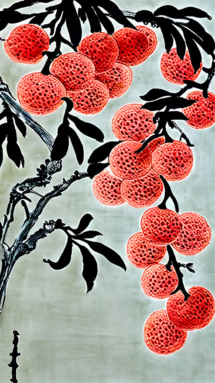 百度文心一格:仿水墨画  荔枝.
