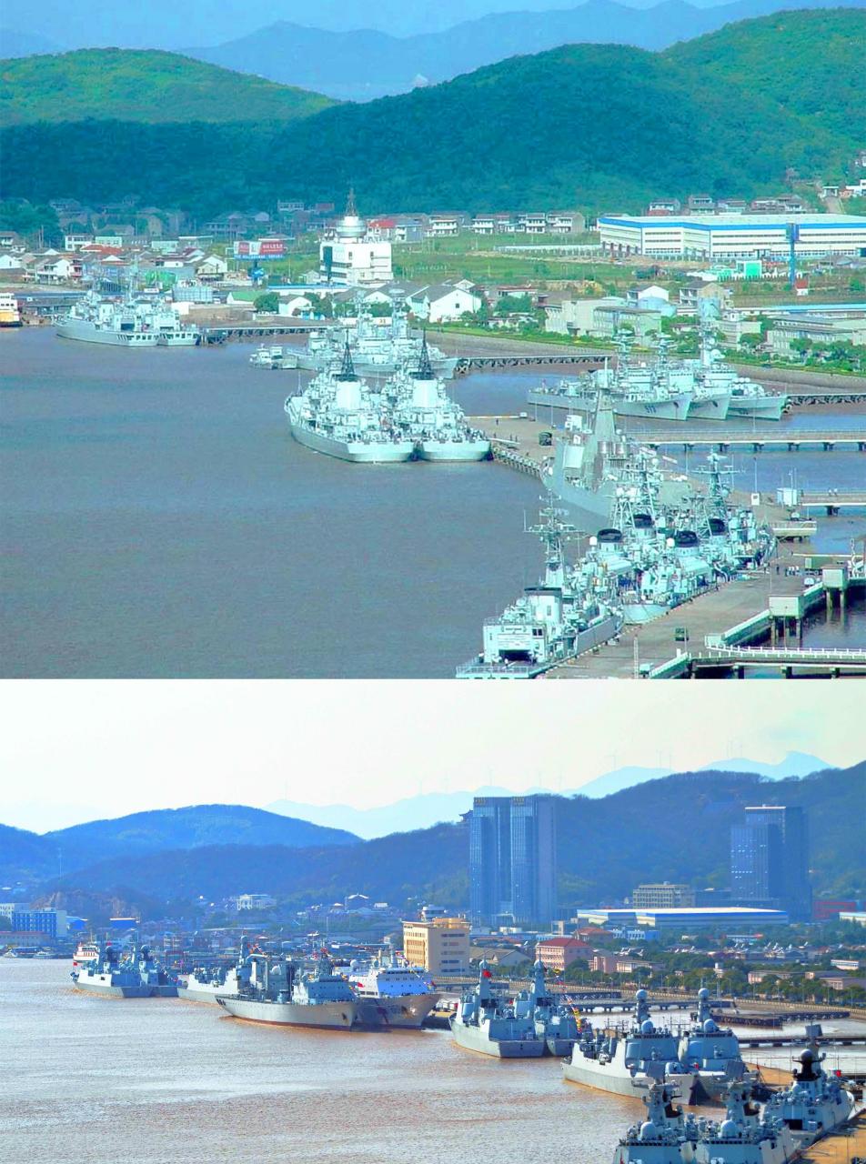 东海舰队某军港码头,2004---2018年间的舰艇变化,海军完成了现代化
