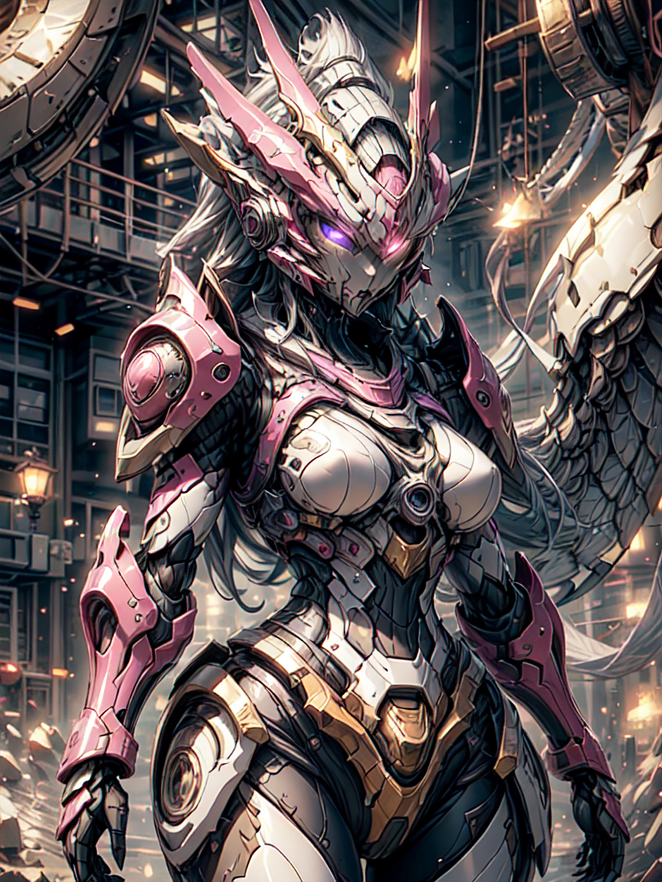 烈焰红发的少女傲然站立,身着机甲战衣,她就是暴风机甲美少女.