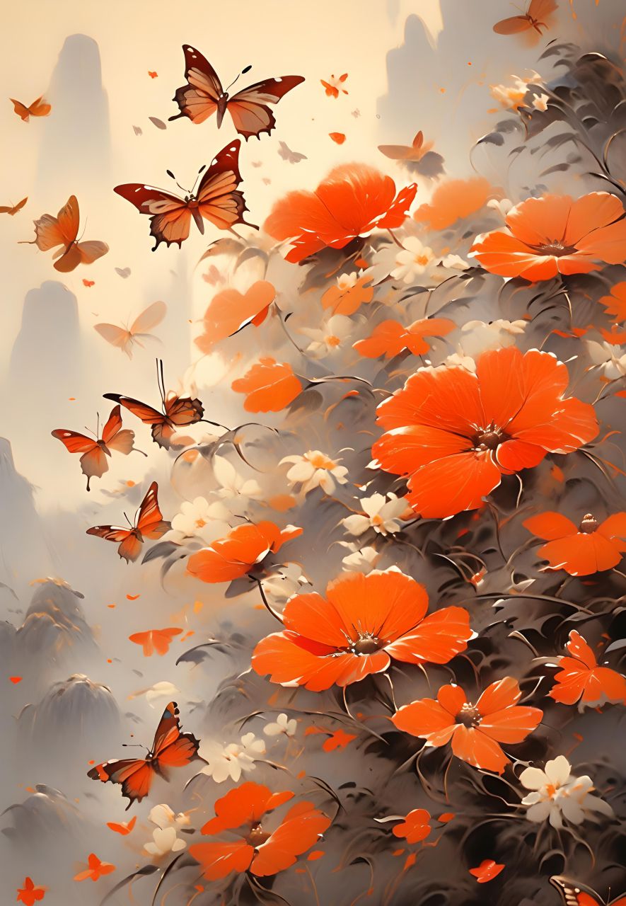 蝴蝶翩翩起舞,水墨画##水墨风##古风##中国画##图片##当代水墨画