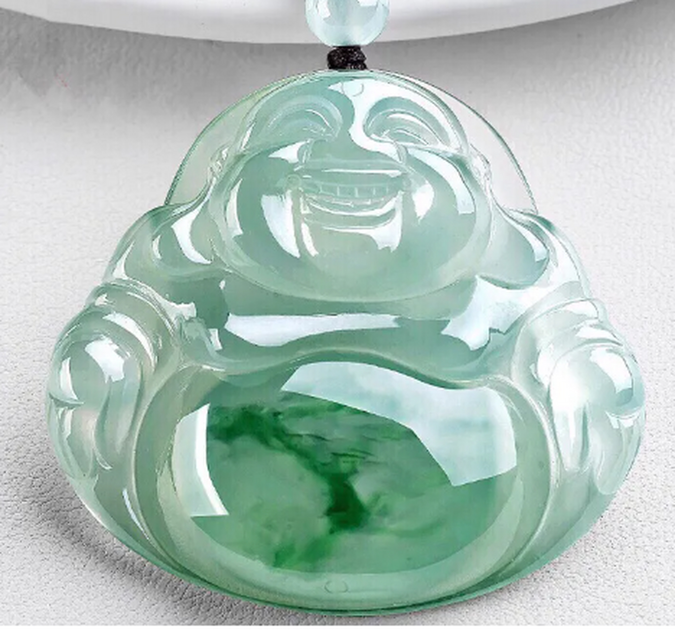 点击头像看直播##翡翠#缅甸冰种翡翠玉佛吊坠女款浅绿飘花弥勒佛蟹痧