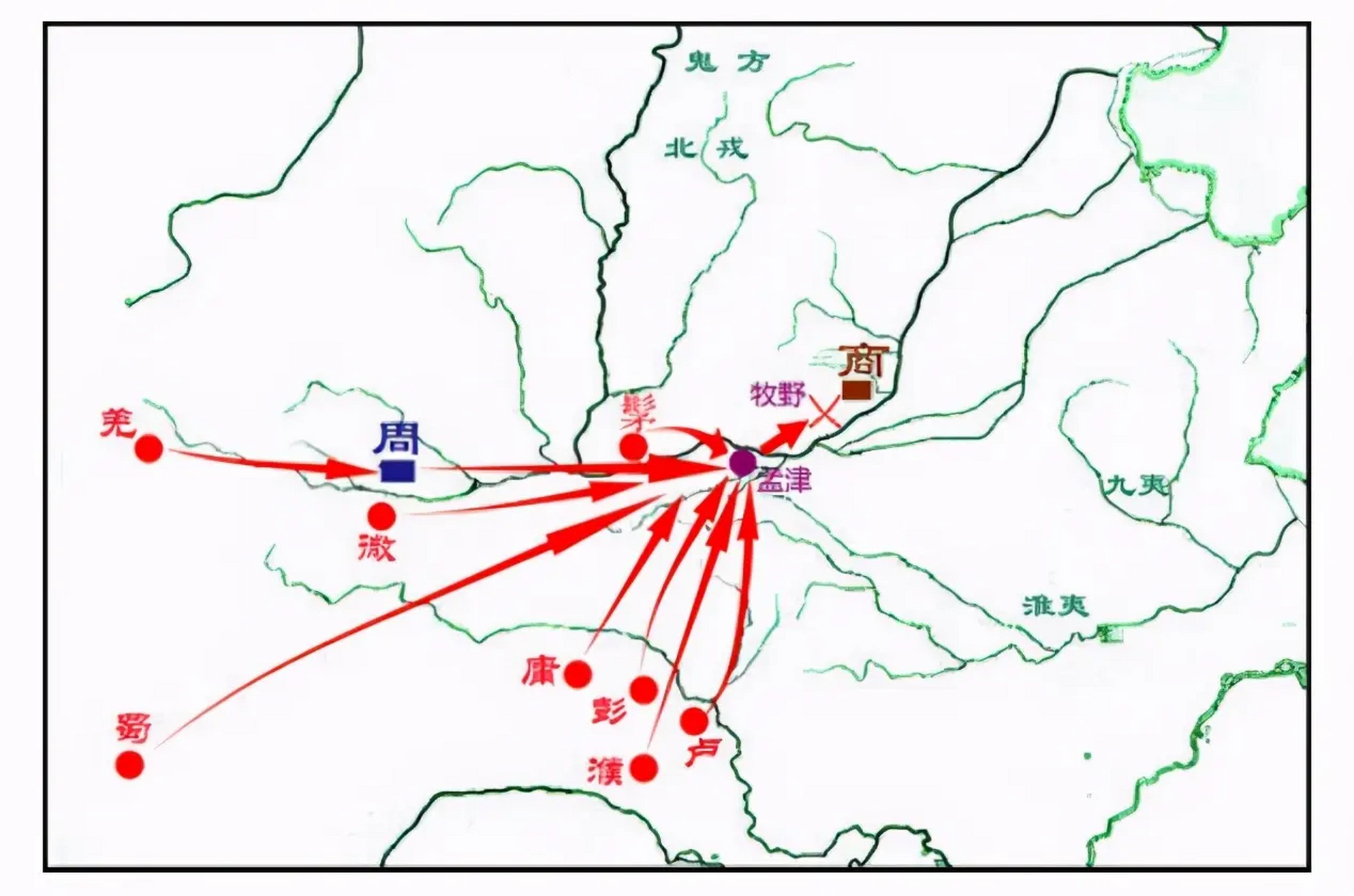 牧野之战(公元前1046年) 公元前1046年,在周灭商战争中,周武王率军在