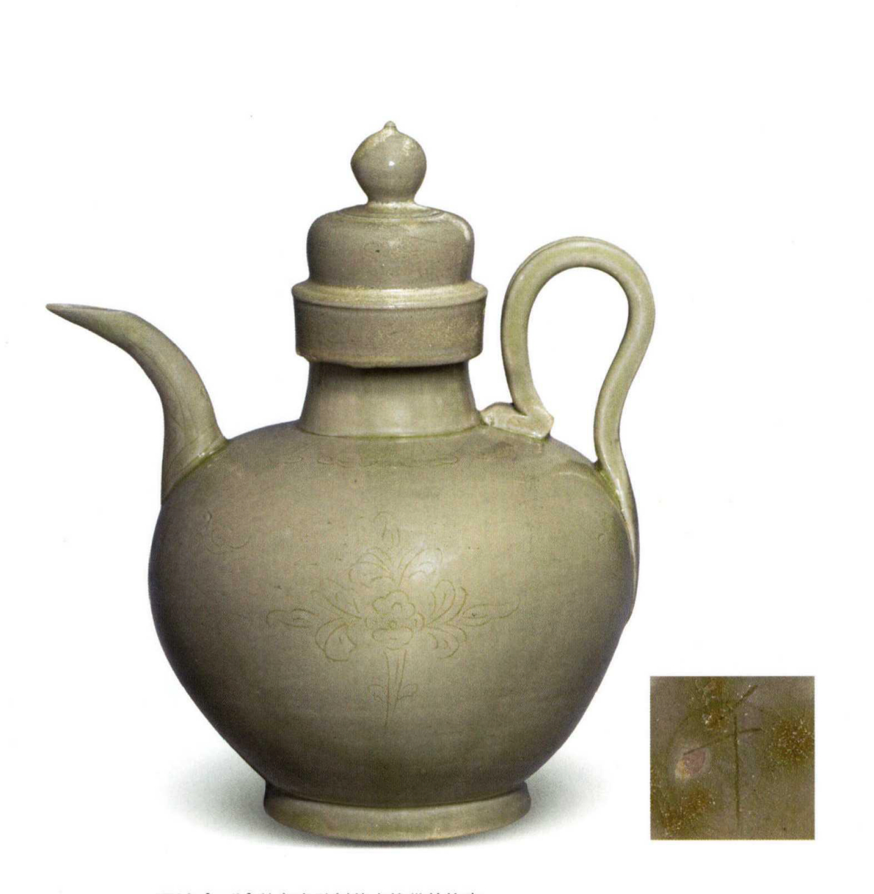 五代 越窑青釉刻花卉纹带盖执壶 香港佳士得2020年7月拍卖会"重要中国