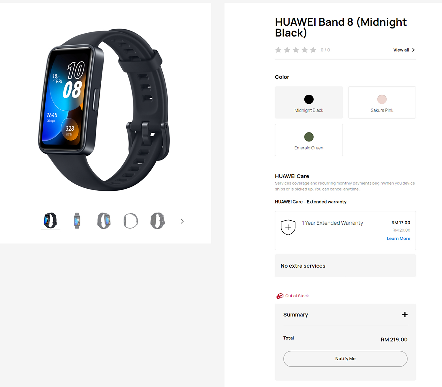 官网消息显示,华为手环 8 拥有午夜黑,樱花粉和翡翠绿三种配色,机身