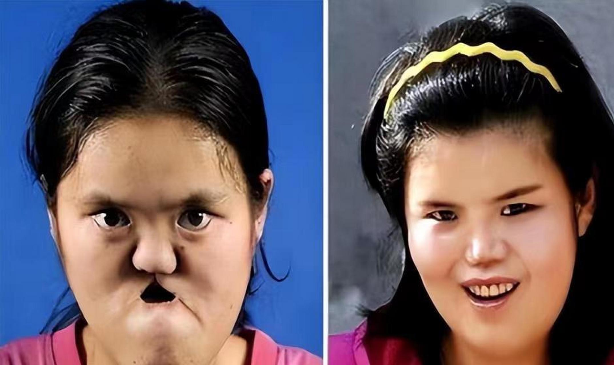 她没有鼻子,没有嘴巴,脸上三个洞,五官不协调,看着有些吓人!