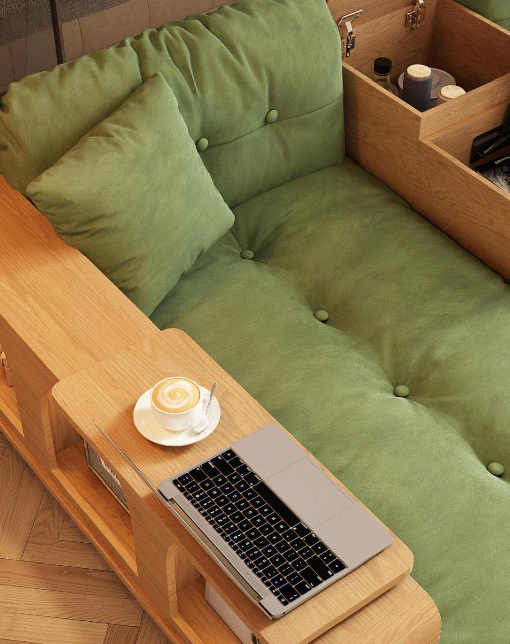 绿色云朵沙发最近火?出圈,清新自然的薄荷绿,和原木色完美搭配. ?