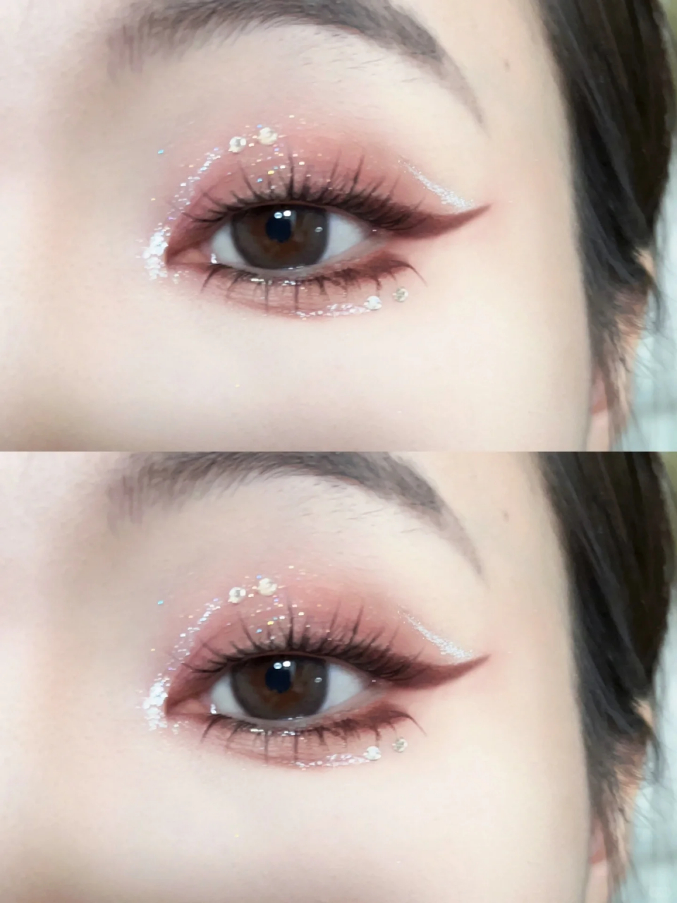 乌托邦眼影干枯玫瑰粉色卧蚕碎钻眼妆 千枯玫瑰色十碎钻好有氛围感 亮