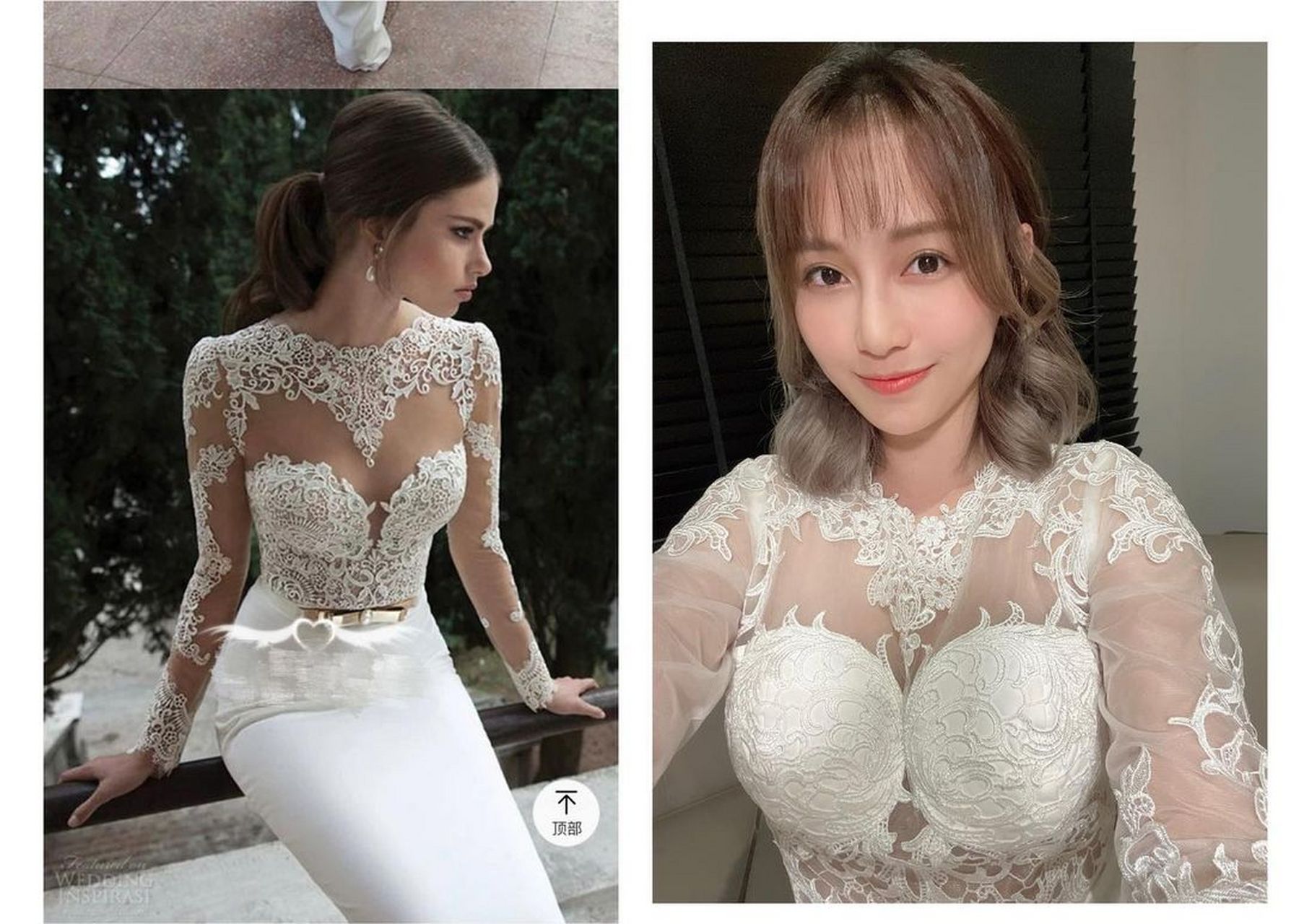 台湾网红主播陈乐乐外拍婚纱照,中空深v露雪乳,让人视觉超深邃.