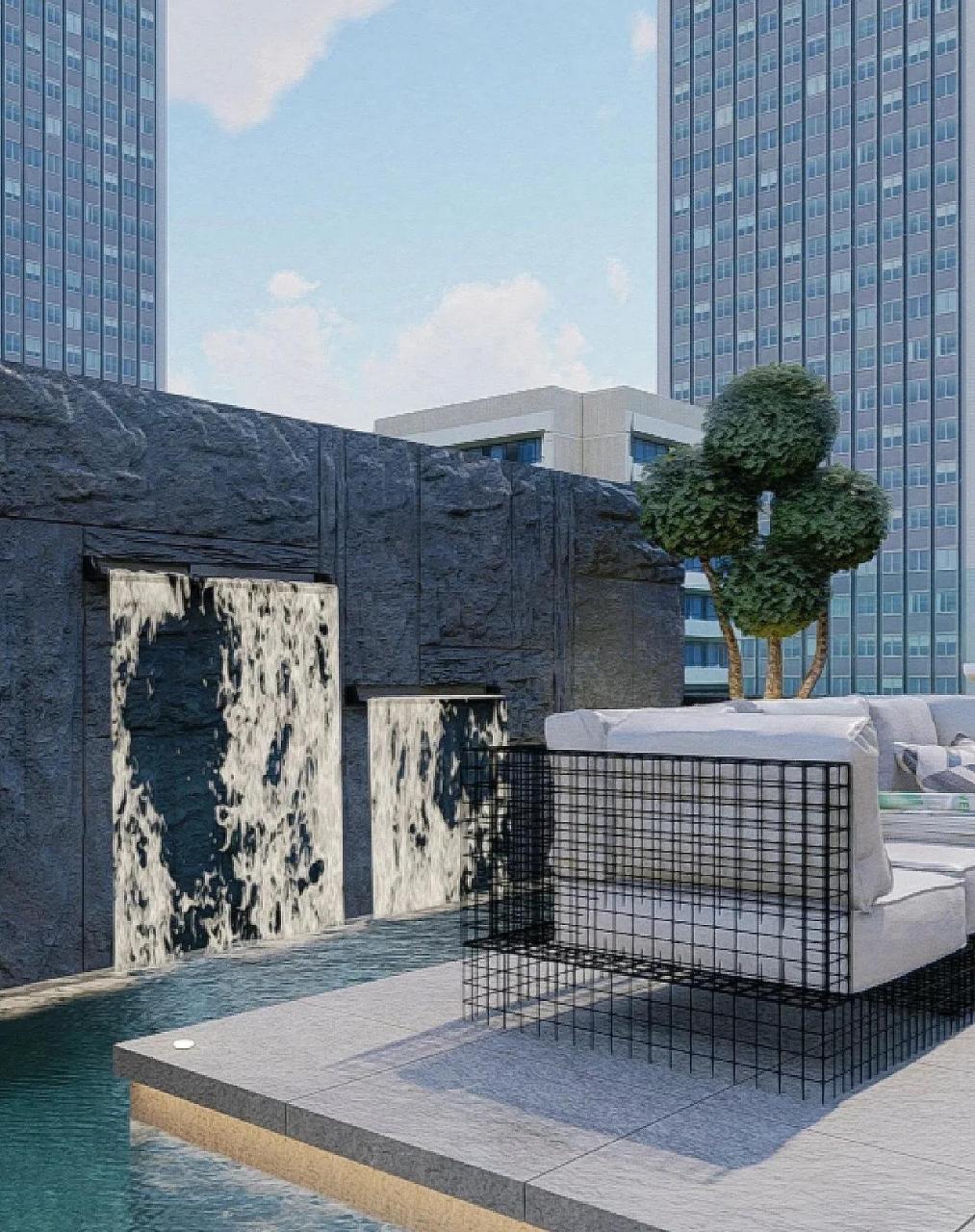 屋顶花园 有层次 有水景