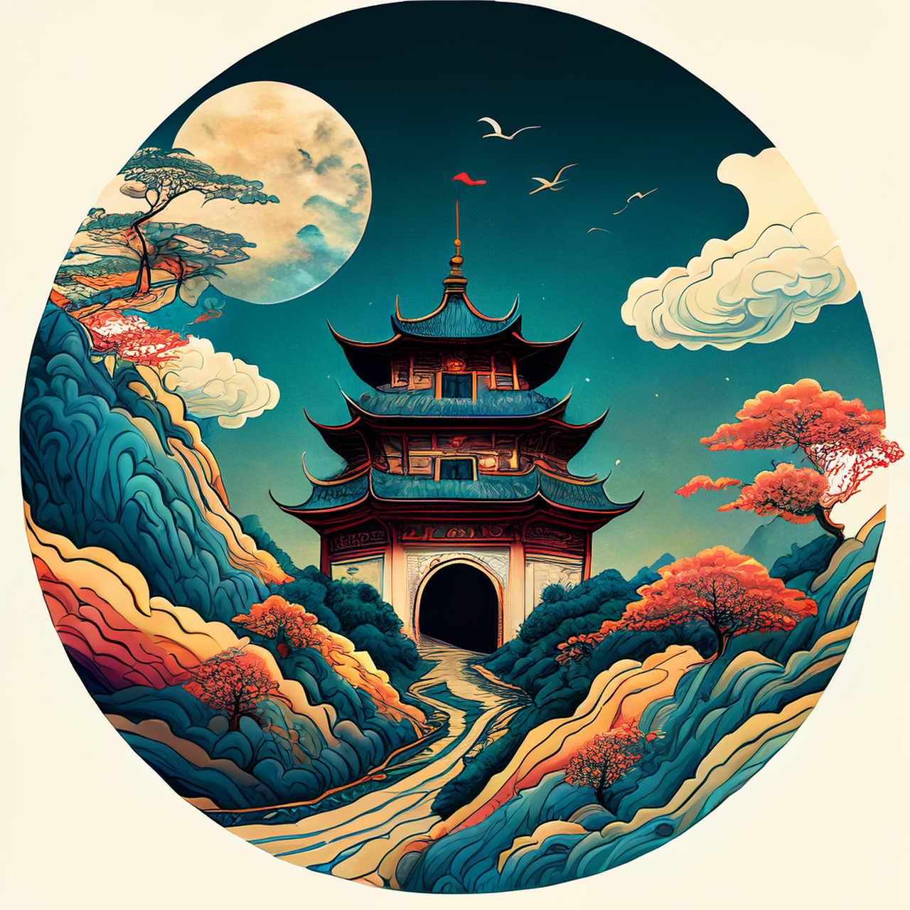 蟾宫步武云送上,雁塔姓名星摇芒.开阔,恬静,绚丽#百度ai绘图黑科技