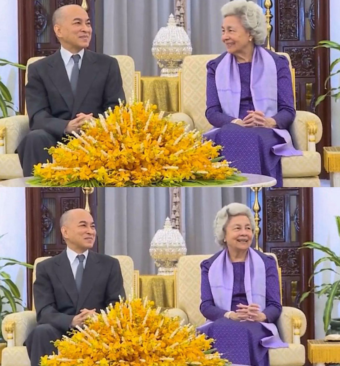 莫尼列太后有一个好儿子,跟儿子在一起,她老人家是这么幸福,笑得多甜