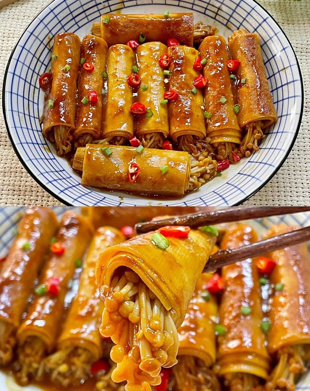 巨好吃的豆皮金针菇卷,好吃到连汤汁都不剩[鸡蛋] 今天做的是一道素菜