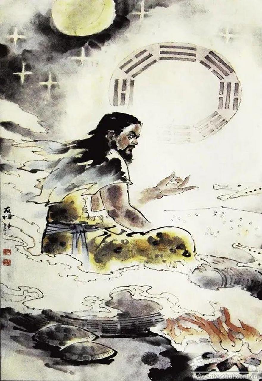 伏羲画卦  伏羲十分茫然,不知所措.