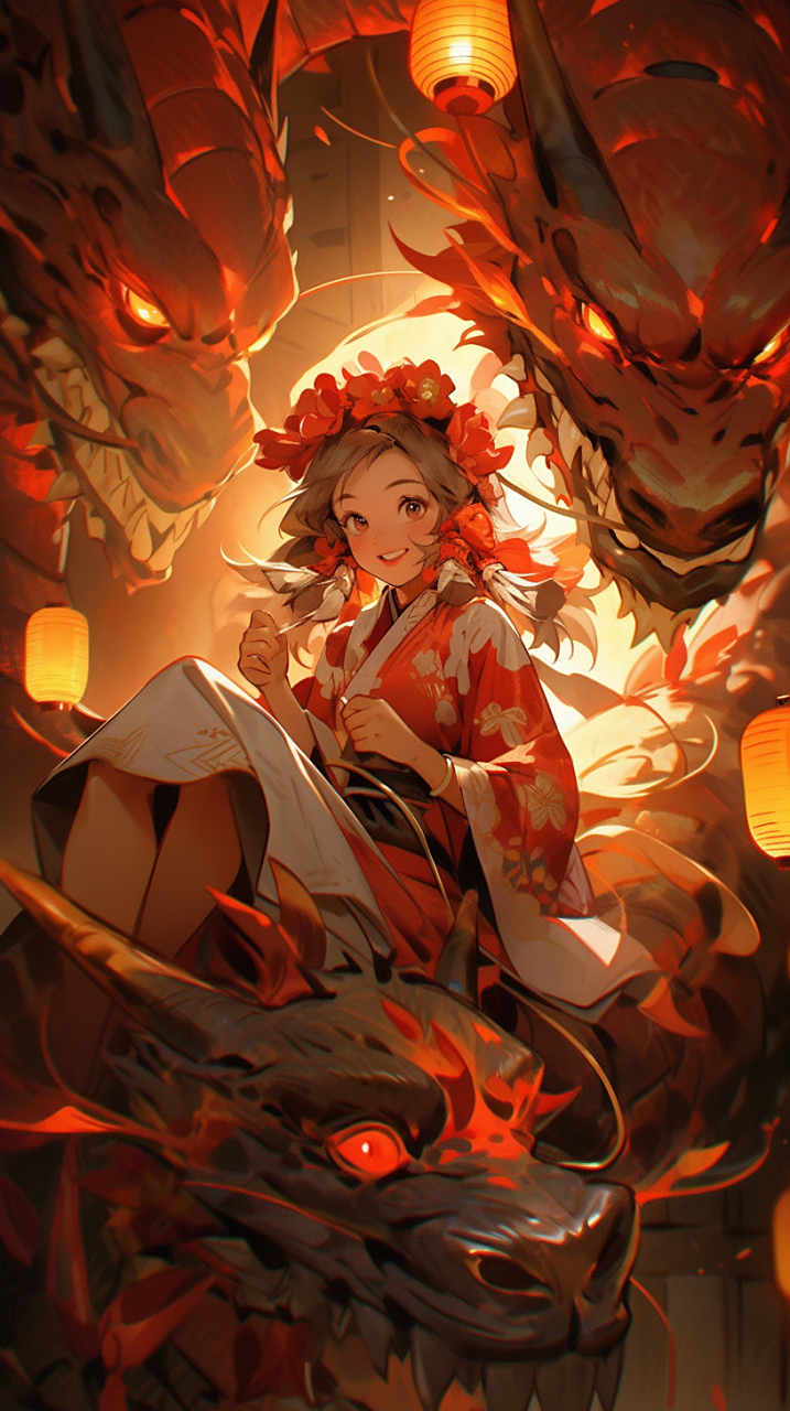 古风# #手机壁纸# #二次元美女# #帅气# 红衣婀娜舞龙飞, 古风翩惹殚