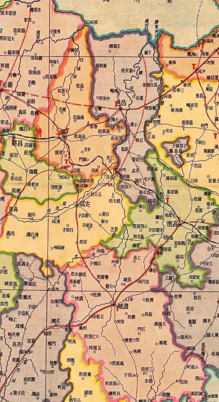 1937年出版,刚刚收藏的潍坊地区老地图,诸城的南端到黄海,王家滩,琅琊