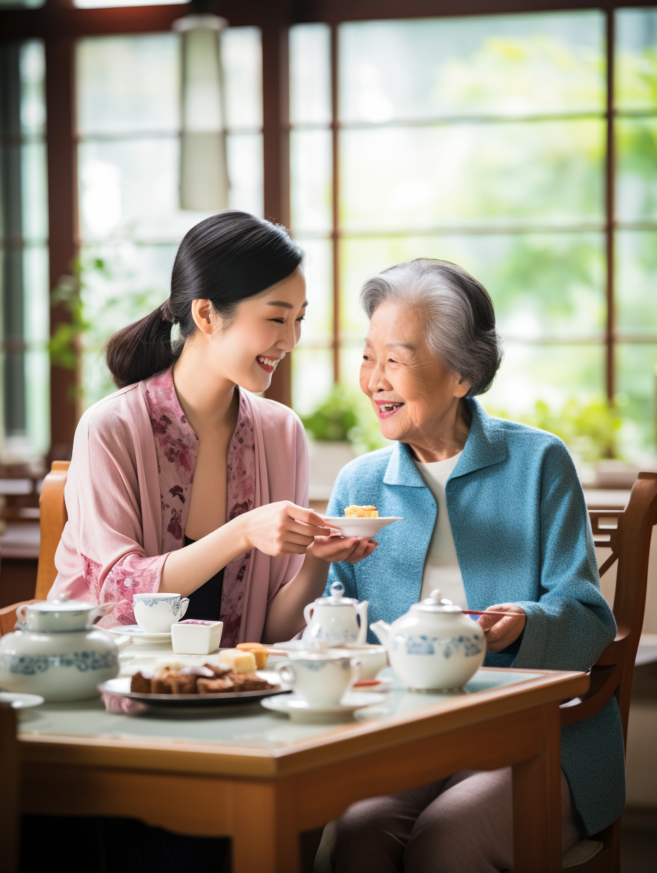 跟我说,让我给婆婆一些钱,说这样可以让婆婆成年女儿给母亲递茶的图片