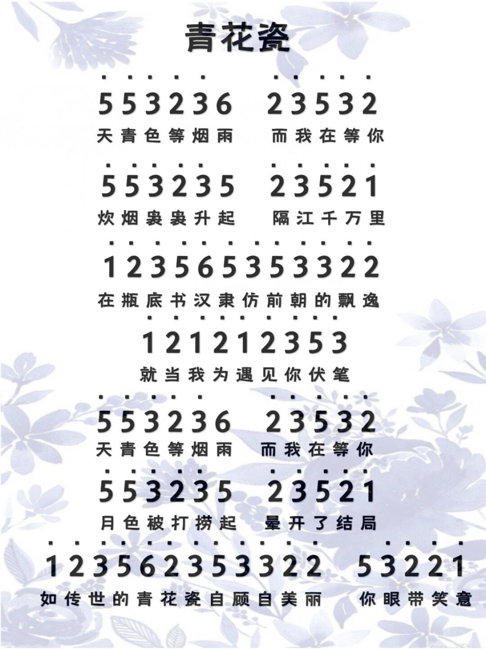 《青花瓷》拇指琴简谱分享:奏响古典韵律,感受瓷器之美!