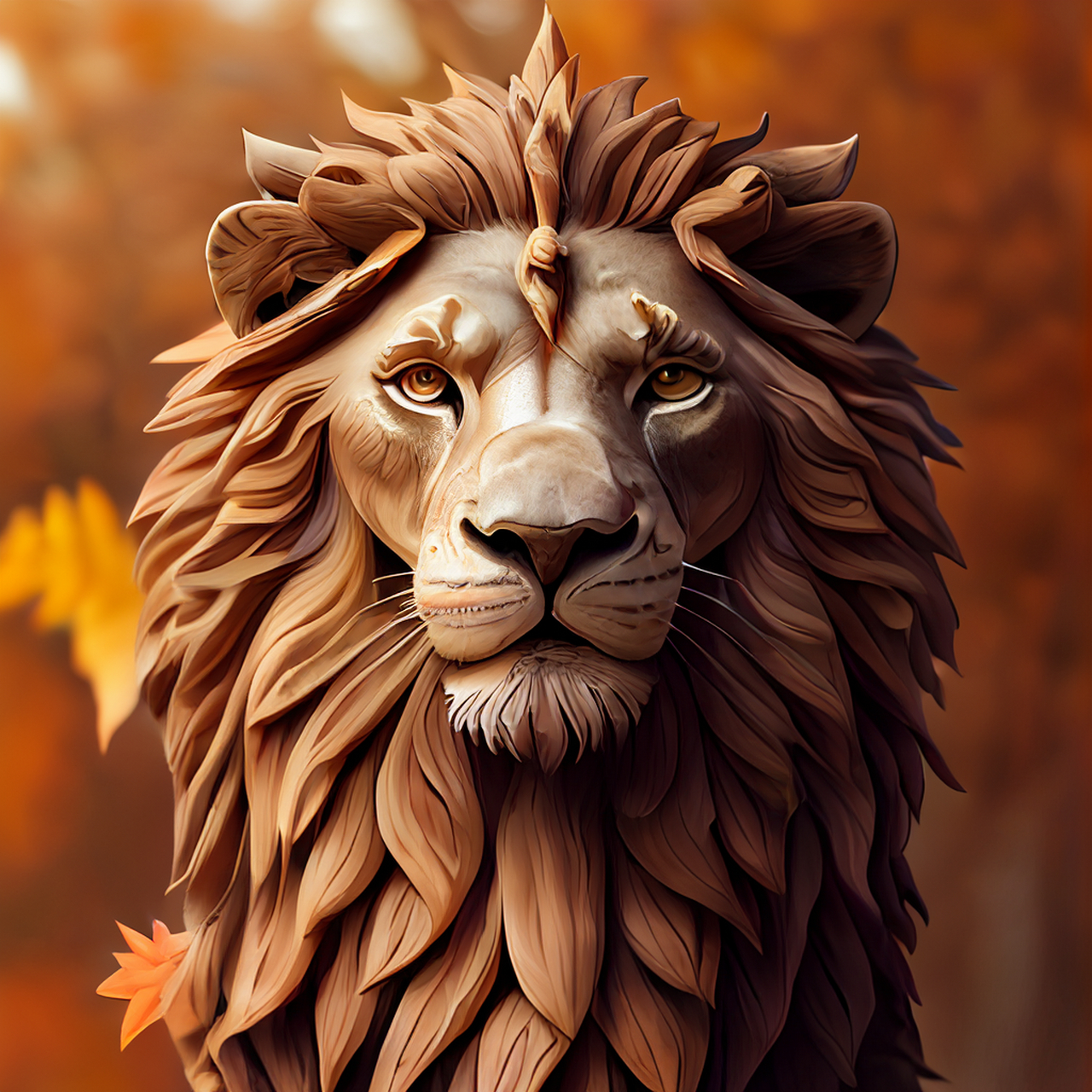 百度ai绘图黑科技#秋天拟人狮子,人形,幻想雕塑,漂亮而富有表现力的