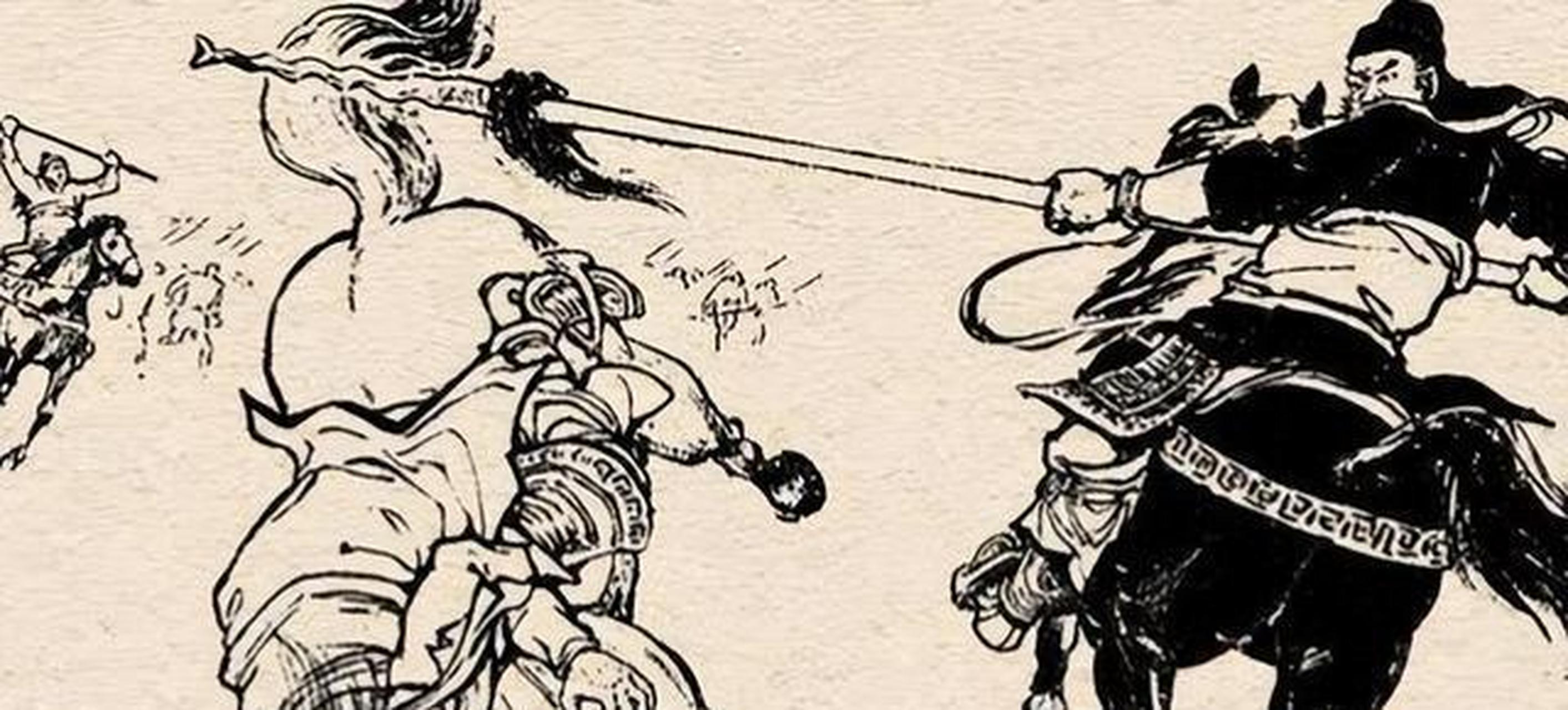 万人敌张飞,勇猛过人,图画表现其斩将时的雄姿