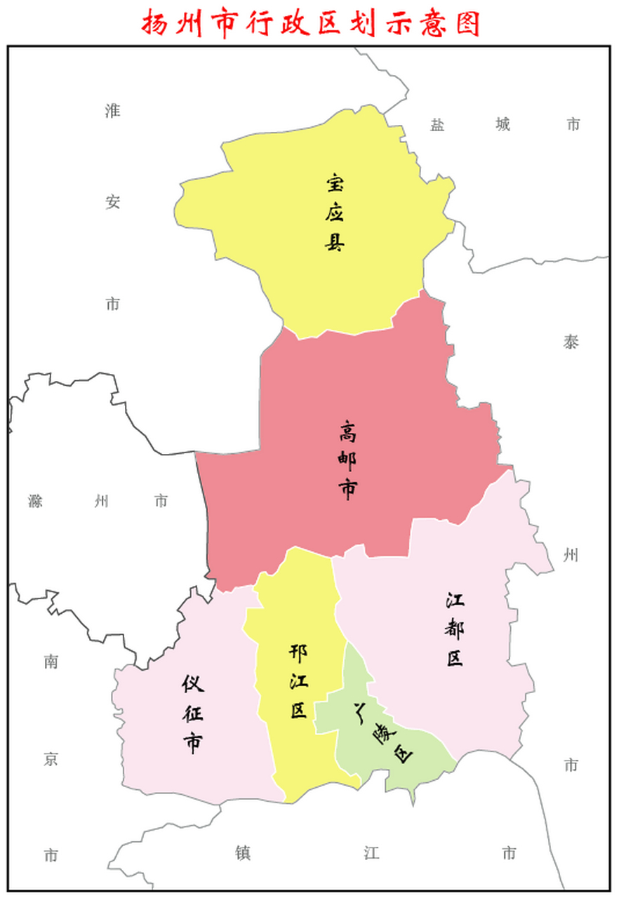 扬州市行政区划图—扬州各区县市地名的由来 扬州市行政区划示意图