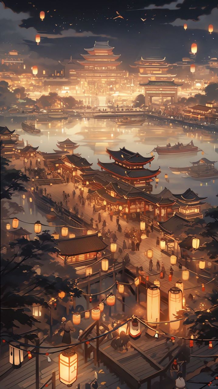 古代夜景原画图片