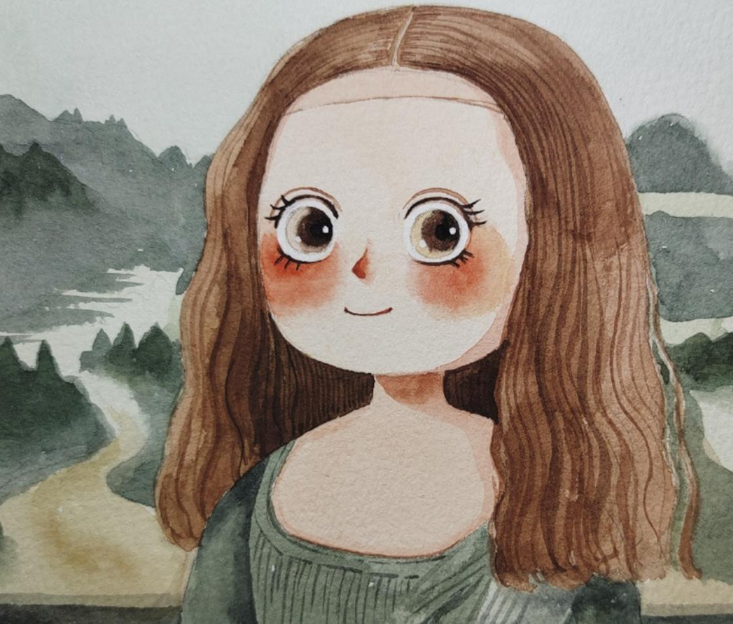 q版插画之蒙娜丽莎,爱了爱了 纸:宝虹中粗300克笔:达芬奇0号颜料:梵高