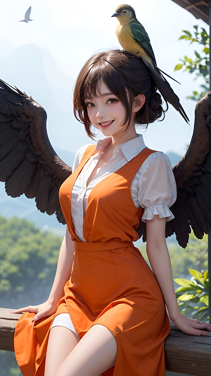 鸟语花香,一个橘色的美丽天使,一个俏皮可爱的美少女!#ai美女