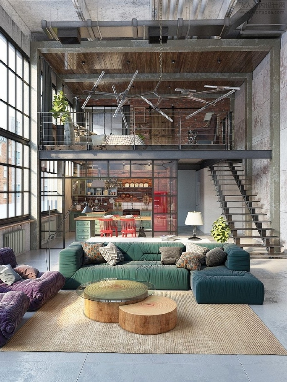 国外个性青年,工业风loft