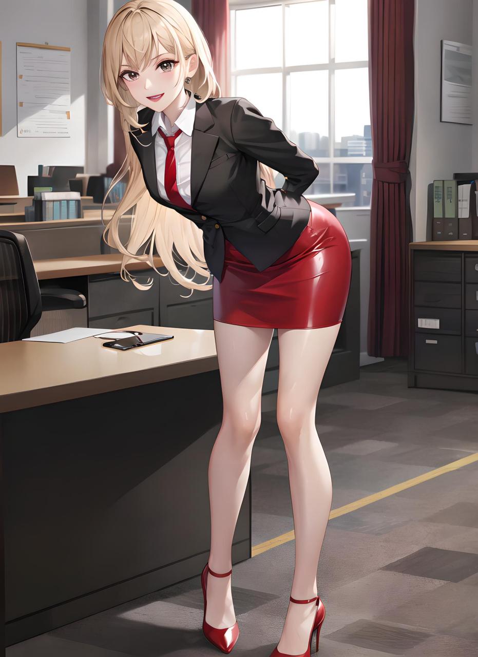 制服控动漫壁纸---二次元长腿金发小姐姐   她修长笔直的大长腿在红色