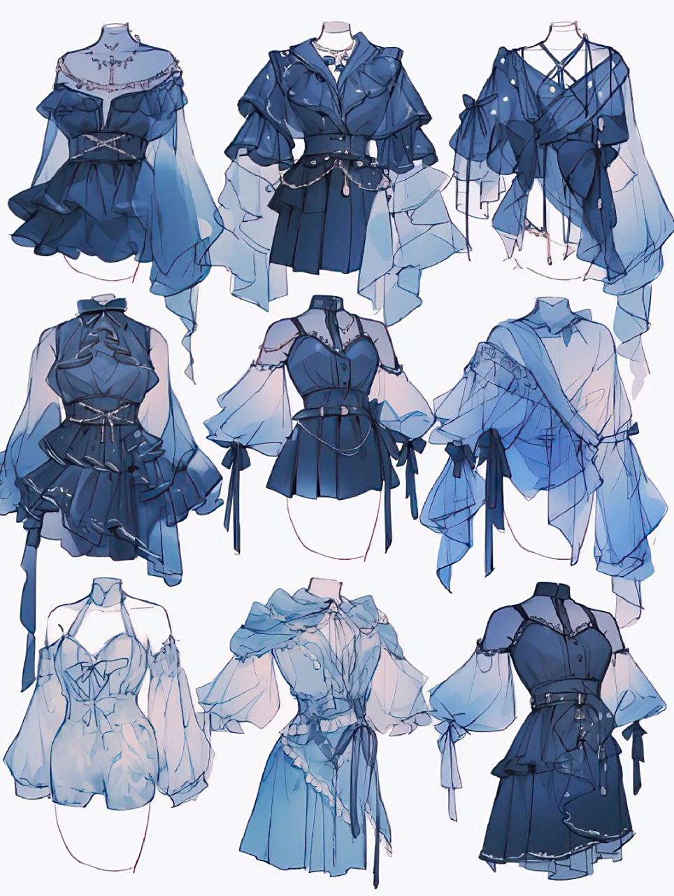 小裙子穿搭|服装效果图  展示了一系列的小裙子穿搭设计,每一种款式都