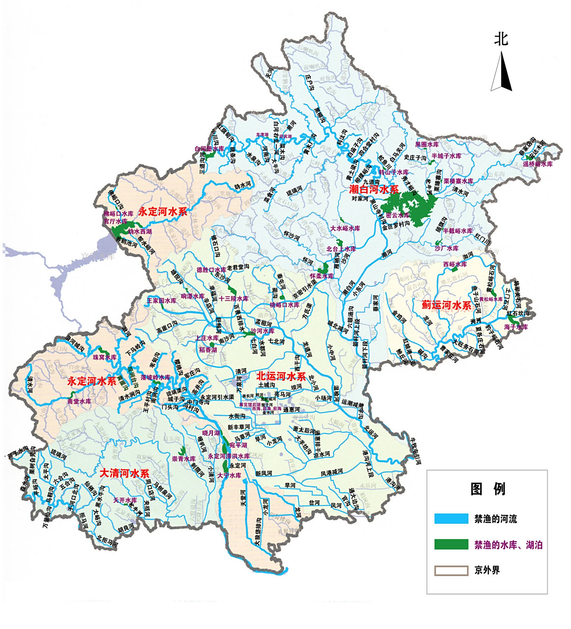 北京市禁渔的河流和湖泊分布图