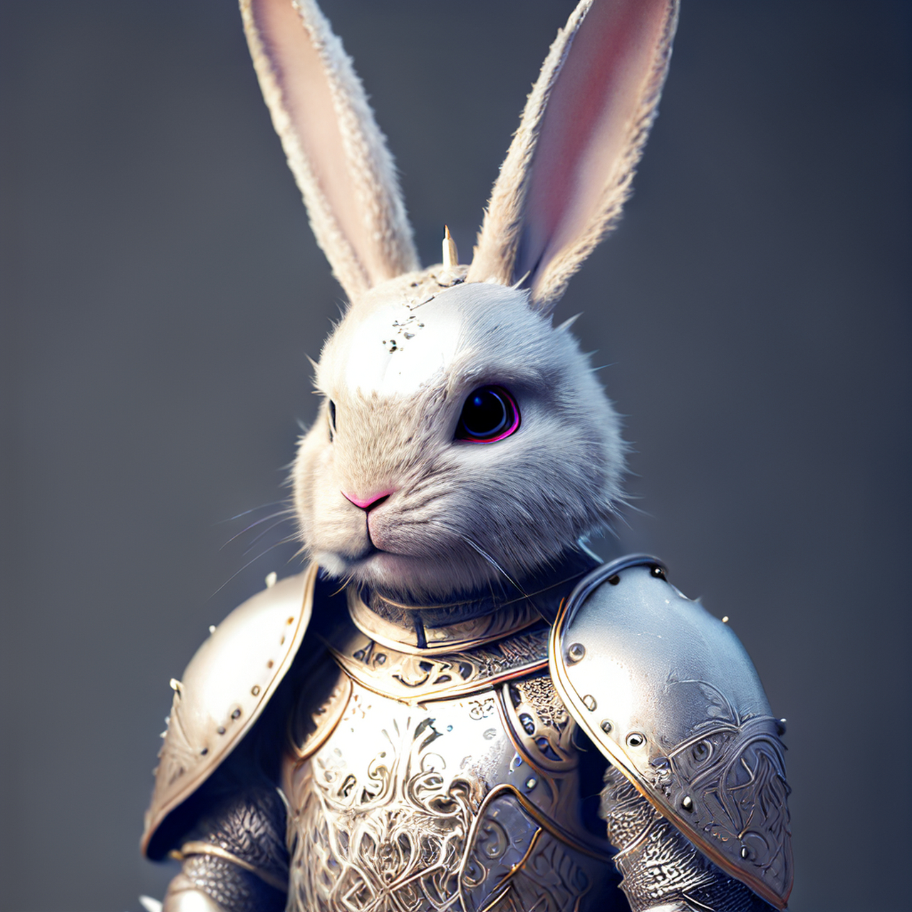 百度ai绘图黑科技#拟人化的威严的兔子骑士,双边对称,毛茸茸的,精细