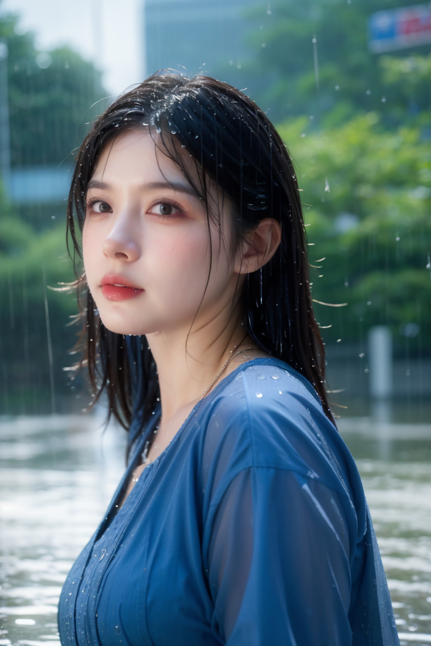 下雨天,淋雨,现代,美女 #ai美女