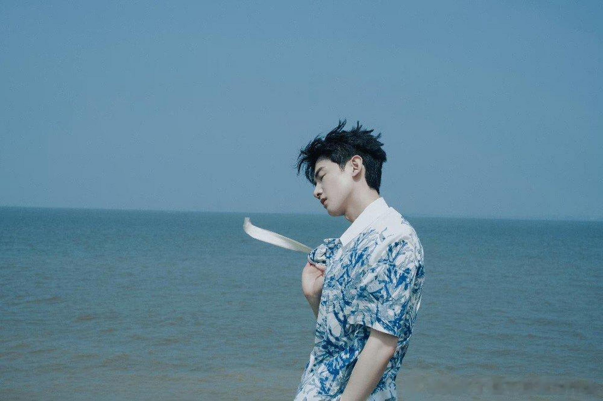 白敬亭海边拍照  白敬亭的腿毛  太帅了