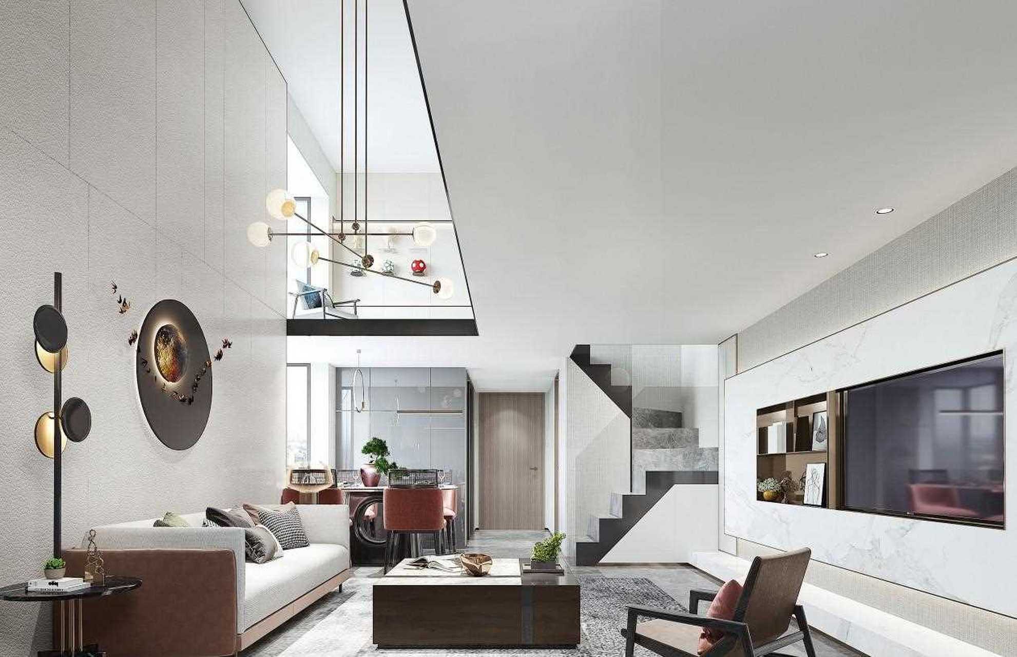 推荐一套loft新中式装修,可以参考楼梯和电视墙的布局,新中式的品质