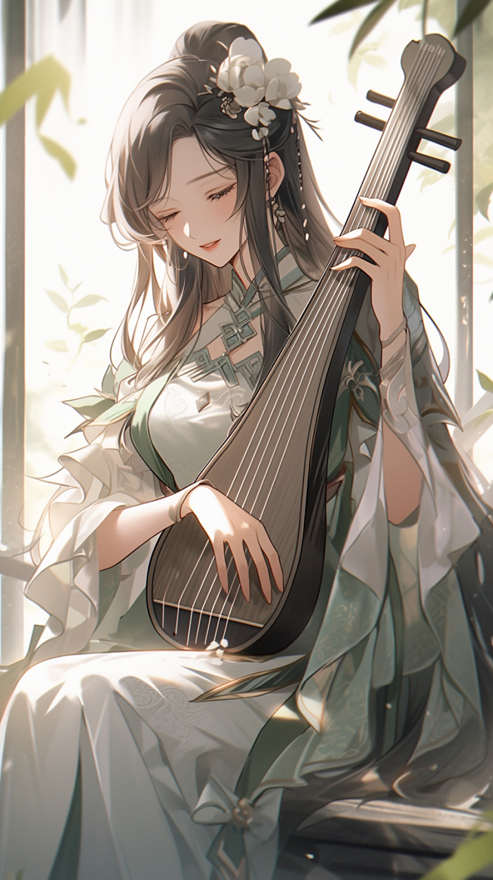 二次元# #古风# #二次元美女# #古风美女# 蓝衣佳人古琵琶,音韵友扬