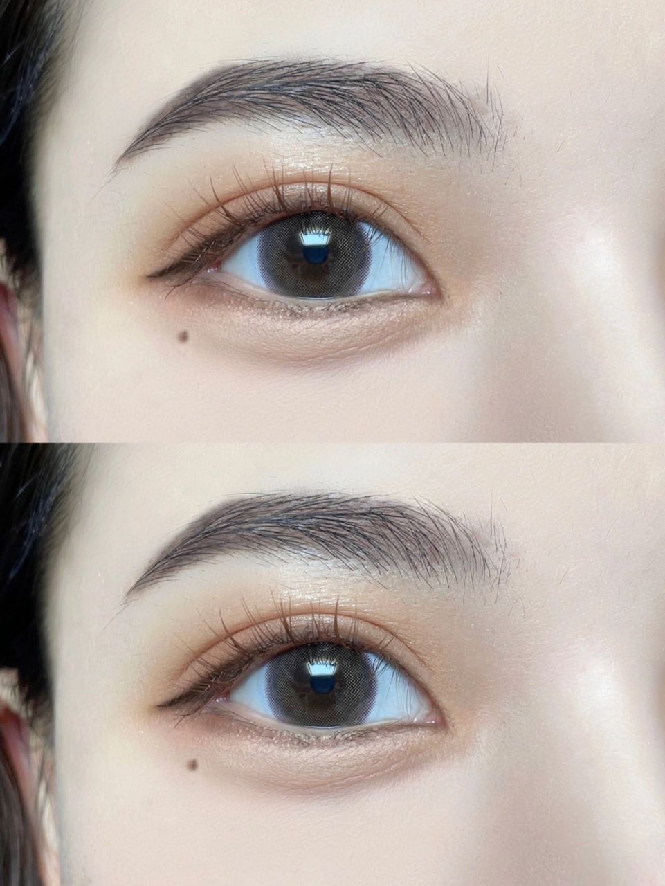 棕色睫毛膏妆感 暖棕色眼影打底,看上去没啥妆感 但是温柔又消肿,下