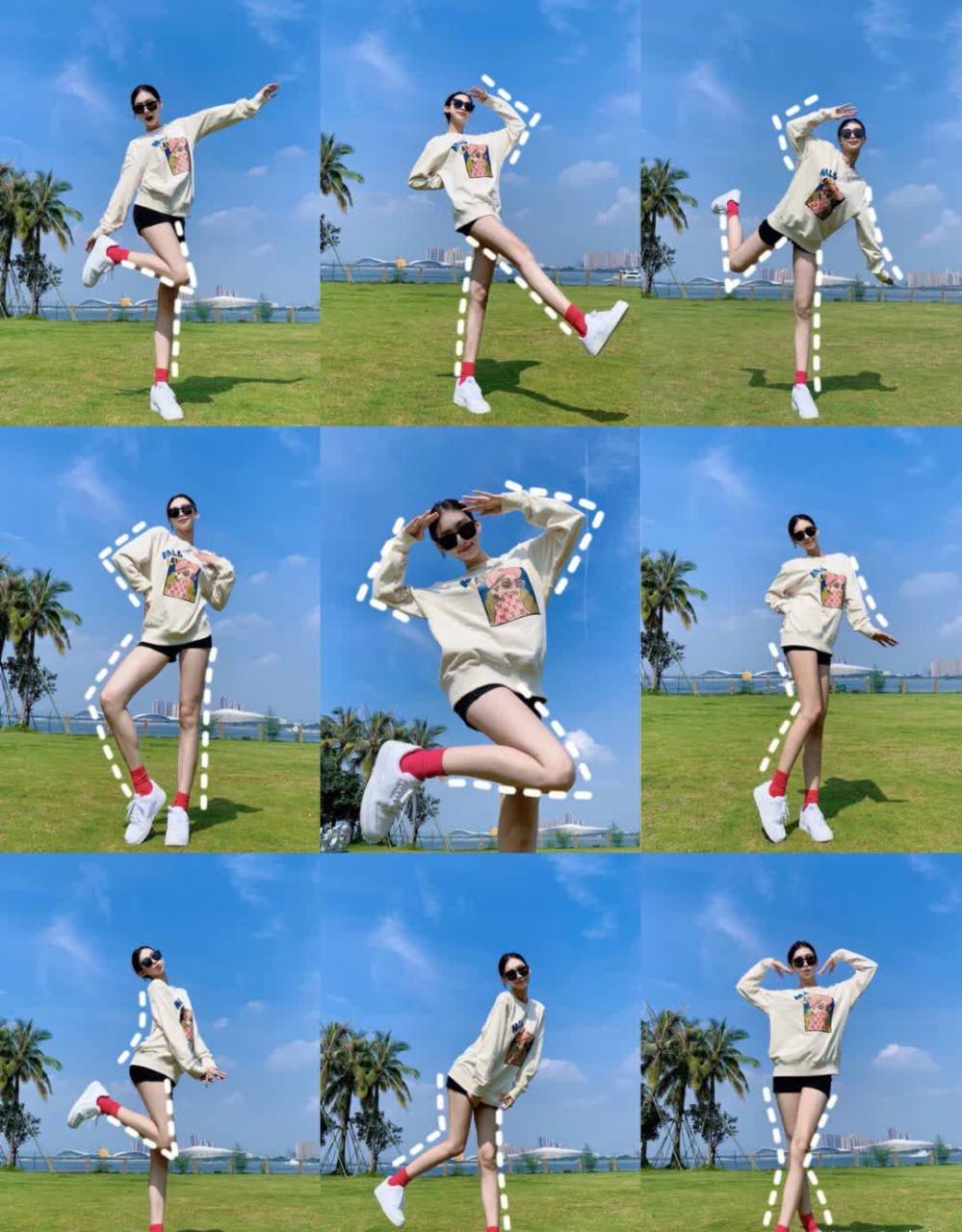 戴上滤镜分享|||草地上自学的摄影技巧~站立拍照姿势   假期和姐妹乔