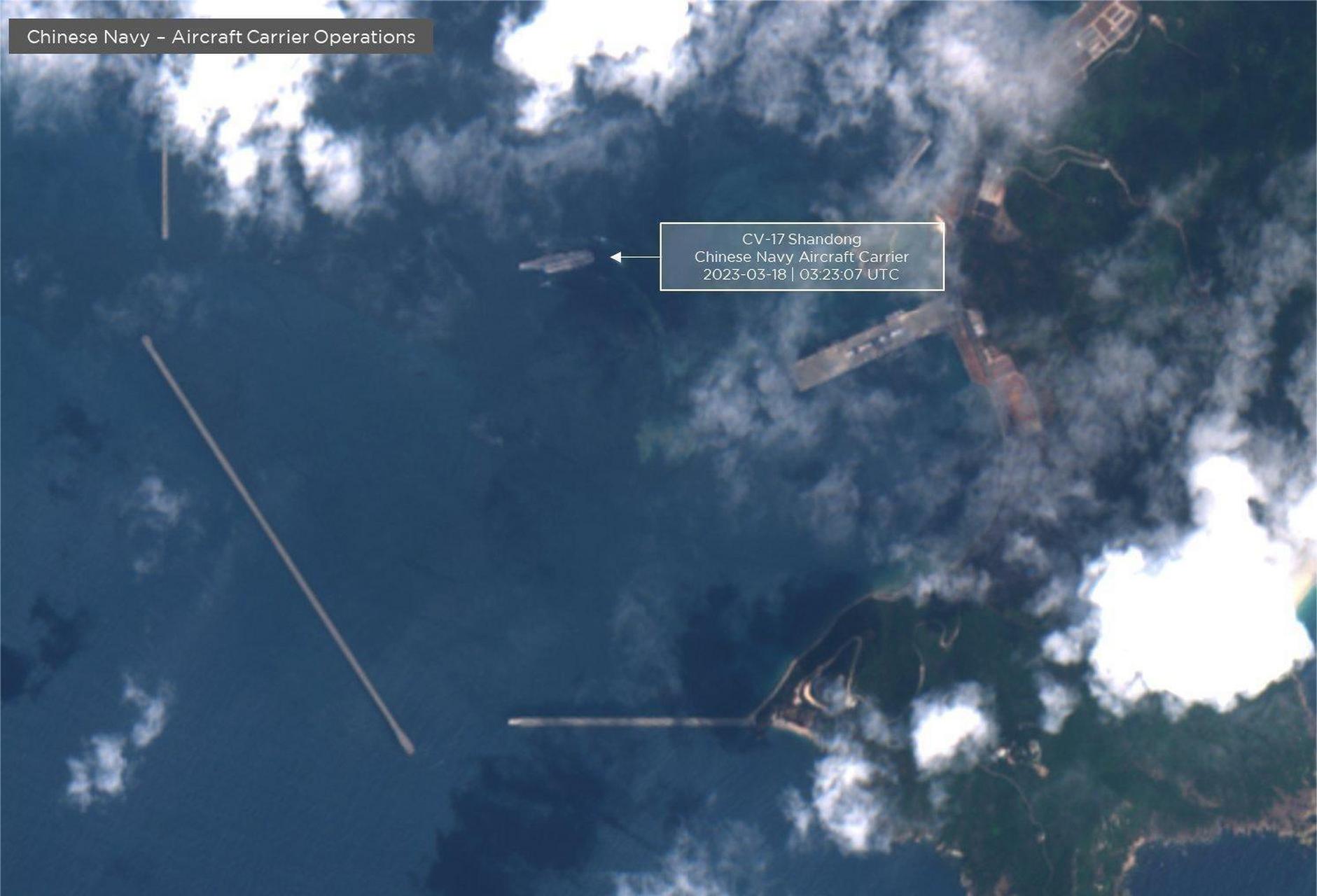 根据外媒公布的卫星图显示,3月18日,我国首艘国产航母"山东舰"再次