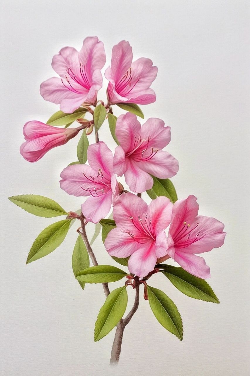 绘画素材:杜鹃花  杜鹃花是一种美丽而富有季节性的花卉,其盛开的花朵