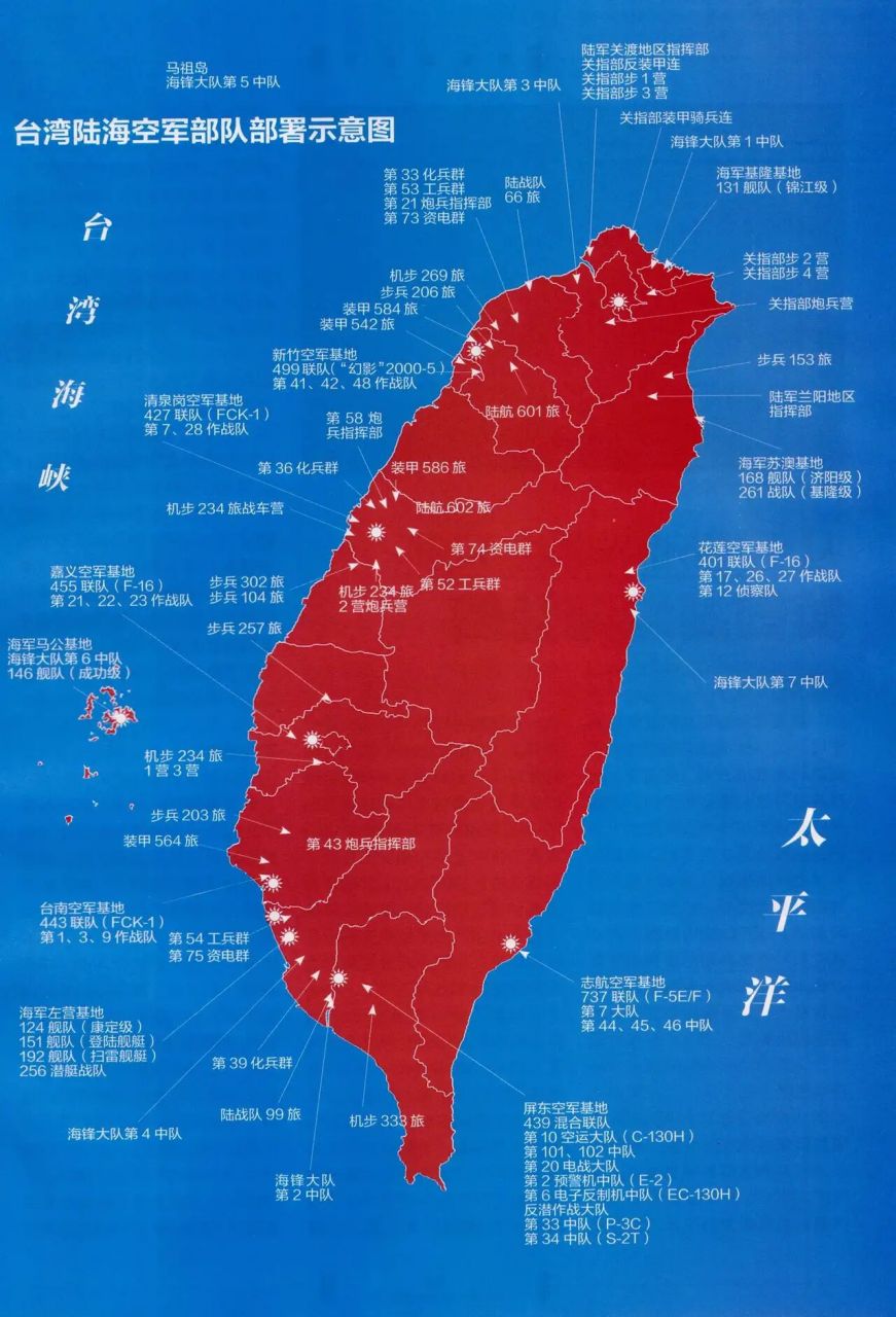 我国台湾地区军事力量的部署示意图,作为军迷很喜欢这样的图片,未来